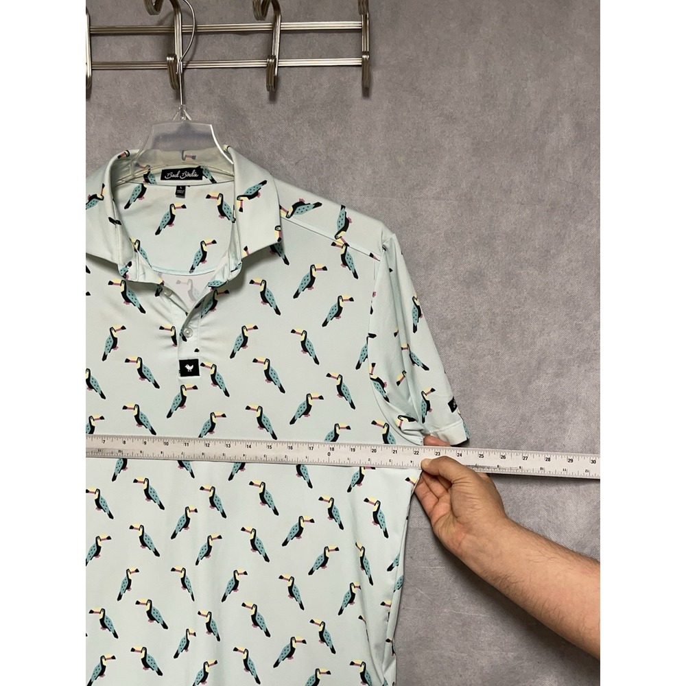 Bad Birdie Polo Shirt Men L Green Toucan Do It Golf AOP Performance Geometric - Picture 3 of 10